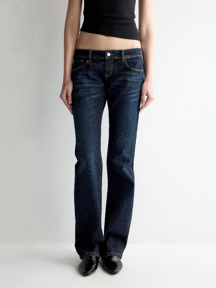 Washed Ultra Low Waist Straight Leg Jeans
