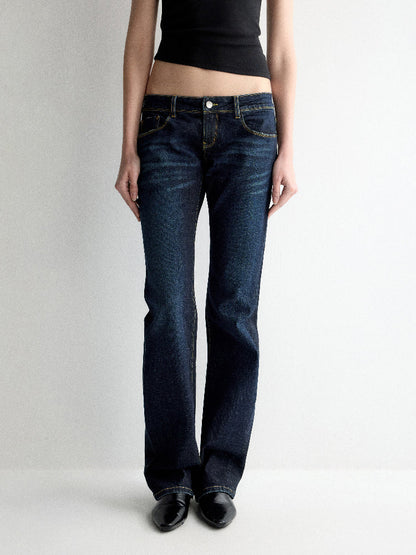 Washed Ultra Low Waist Straight Leg Jeans