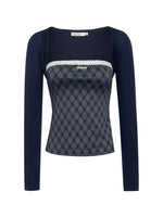 Contrast Lace-Trim Plaid Top Set