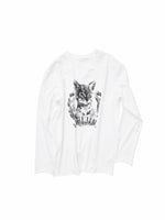 Distressed Cat Graphic Long Sleeve Cotton T-shirt