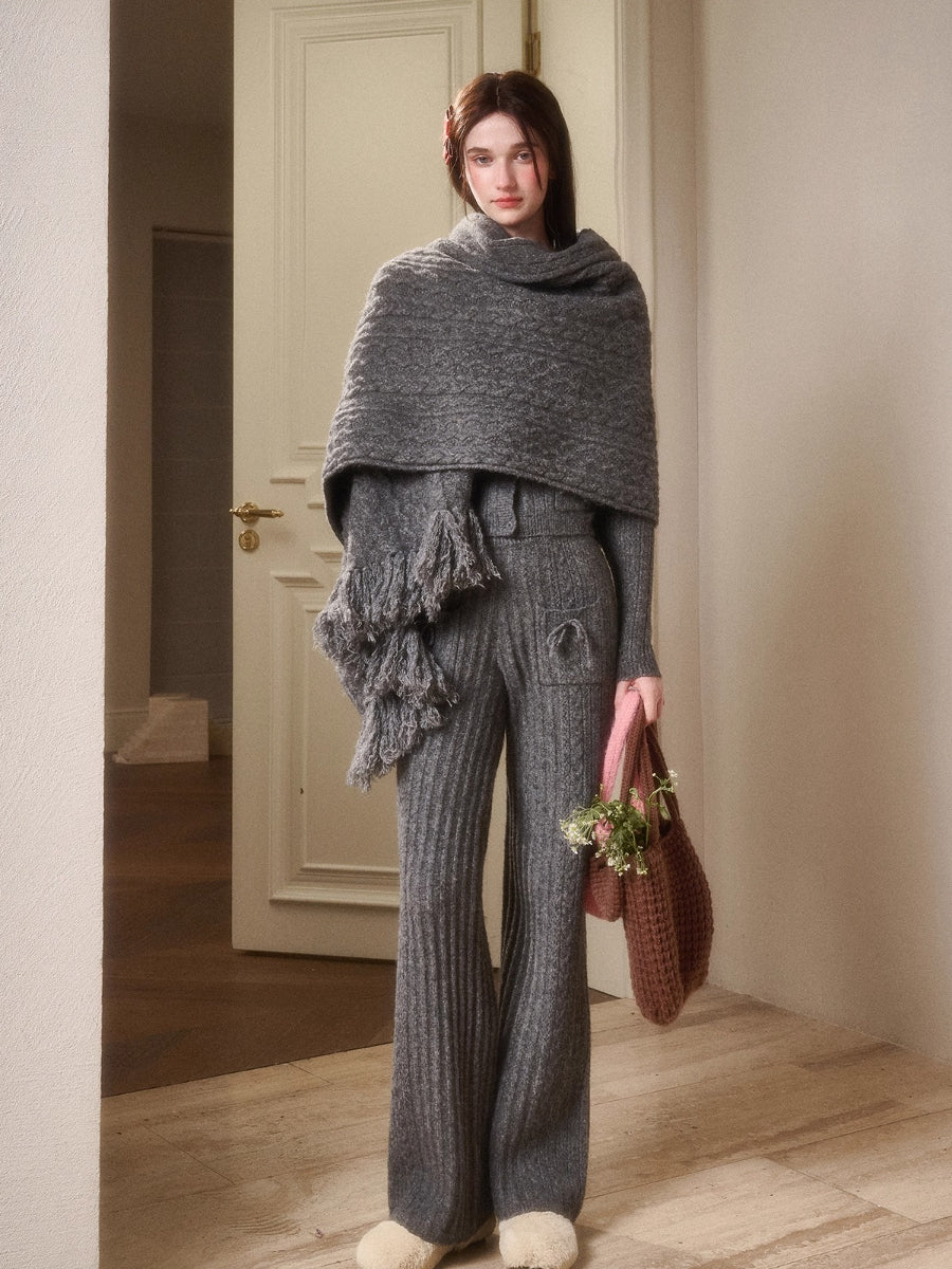 Celestial Wool Cable-Knit Shawl Scarf