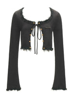 Square Neck Tie Detail Cropped Cardigan