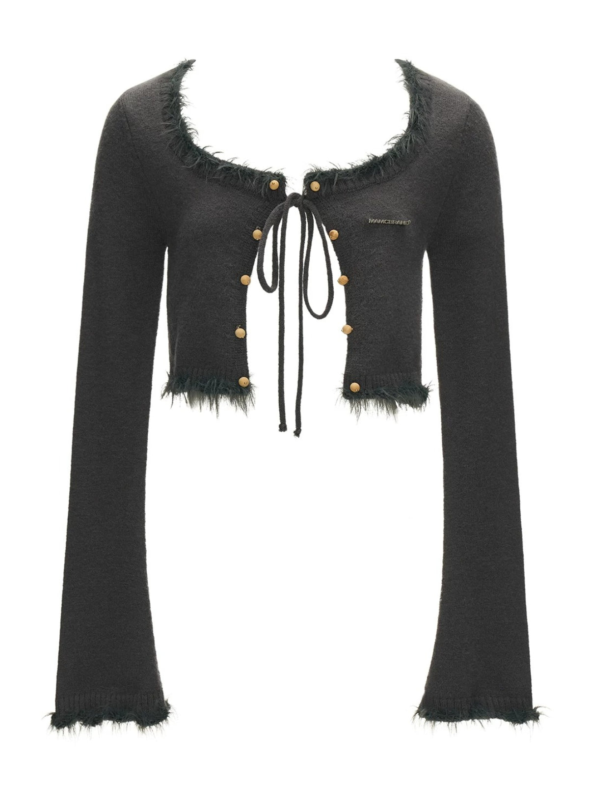 Square Neck Tie Detail Cropped Cardigan