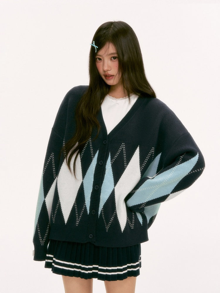 Blue Diamond V-Neck Cardigan
