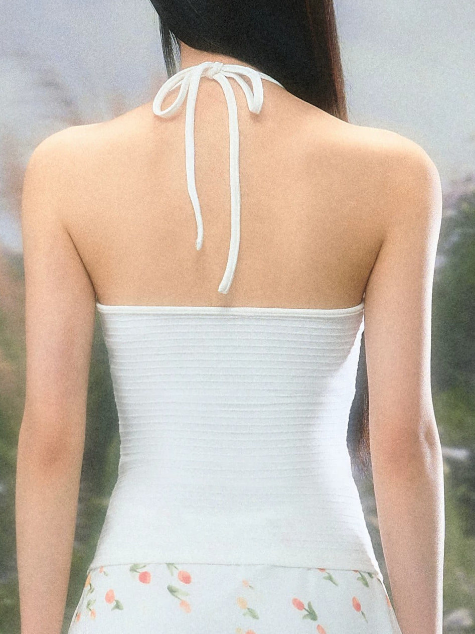 Lace Halter V-Neck Tank Top
