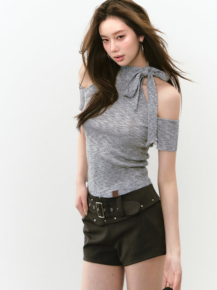 Chic Waist Belt Irregular Detail Shorts