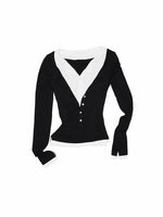 Contrast Layered Henley Blouse