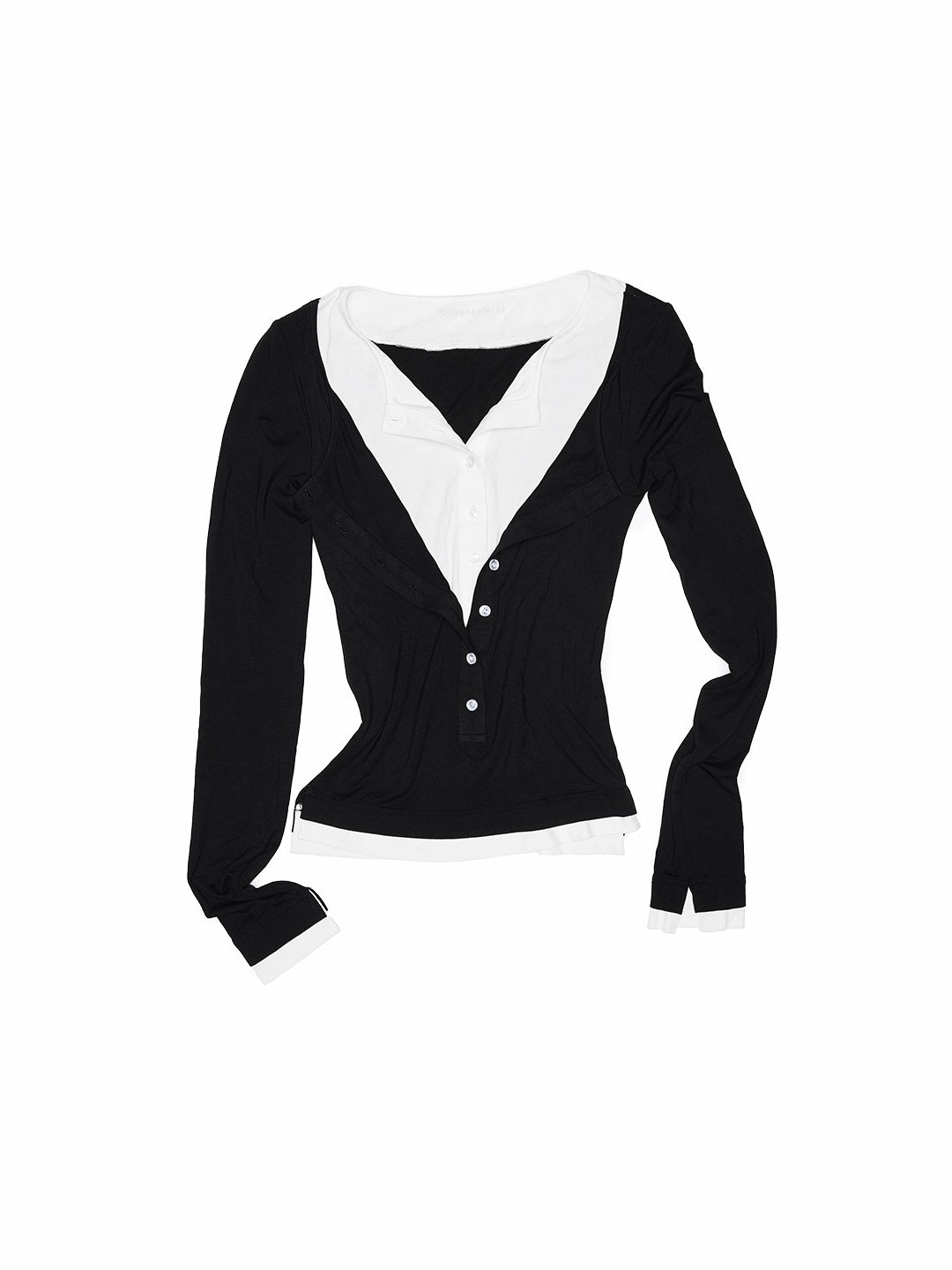 Contrast Layered Henley Blouse