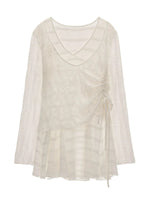 Layered V-Neck Sheer Long Sleeve Top