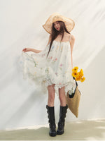Floral Beaded Spliced Lace Strapless Dress