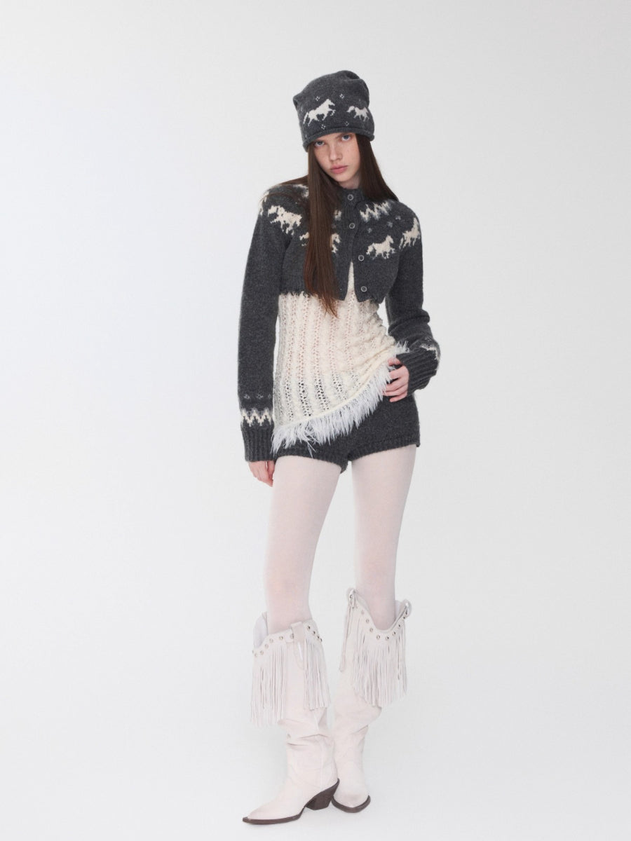 Fair Isle Pony Jacquard Knit Beanie