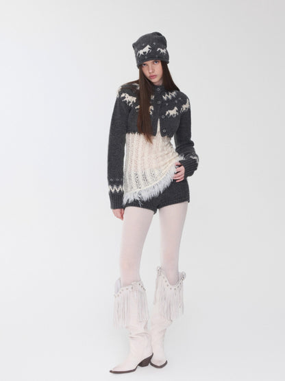 Fair Isle Pony Jacquard Knit Beanie