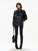 Oversized Double-Breasted PU Leather Jacket