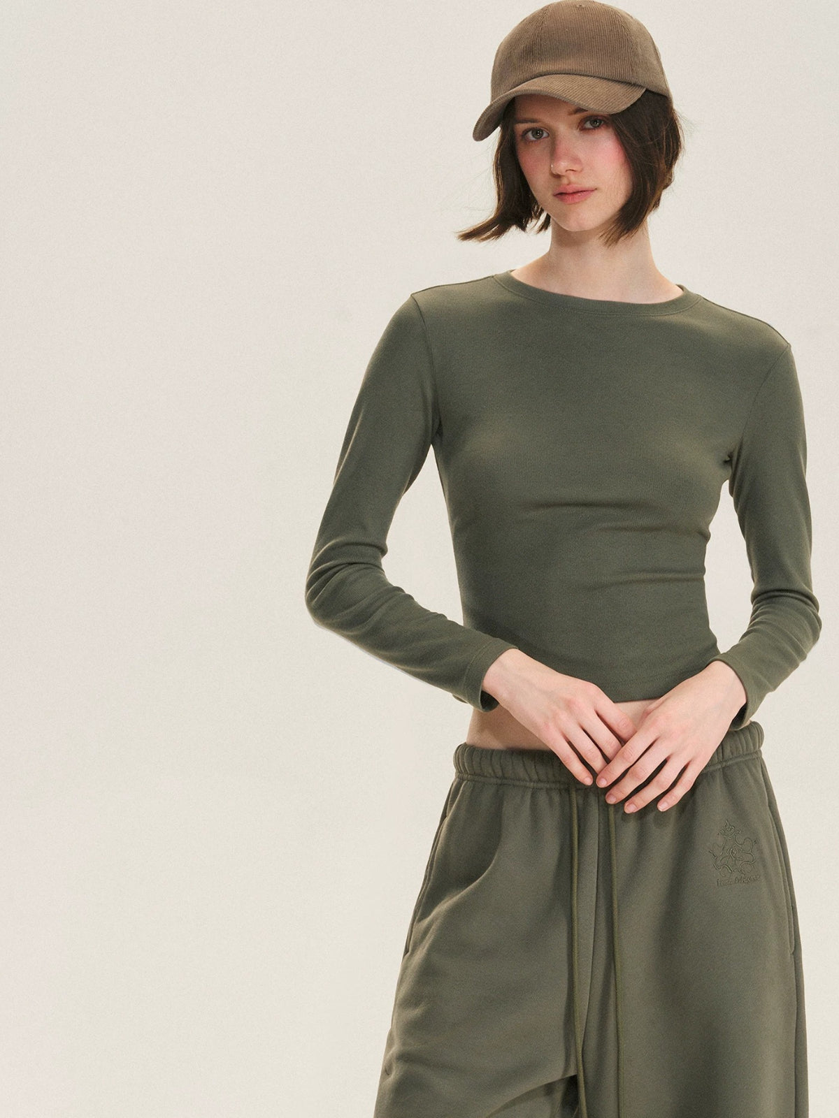 Ribbed Cotton Blend Cropped T-Shirt