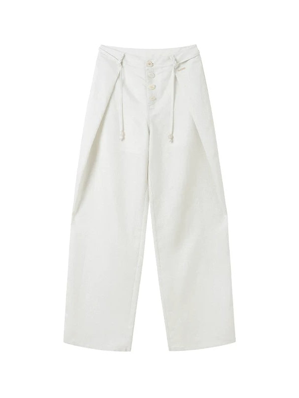 White Linen Wide Pants