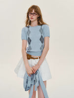 Vintage Argyle Knit Cardigan Set