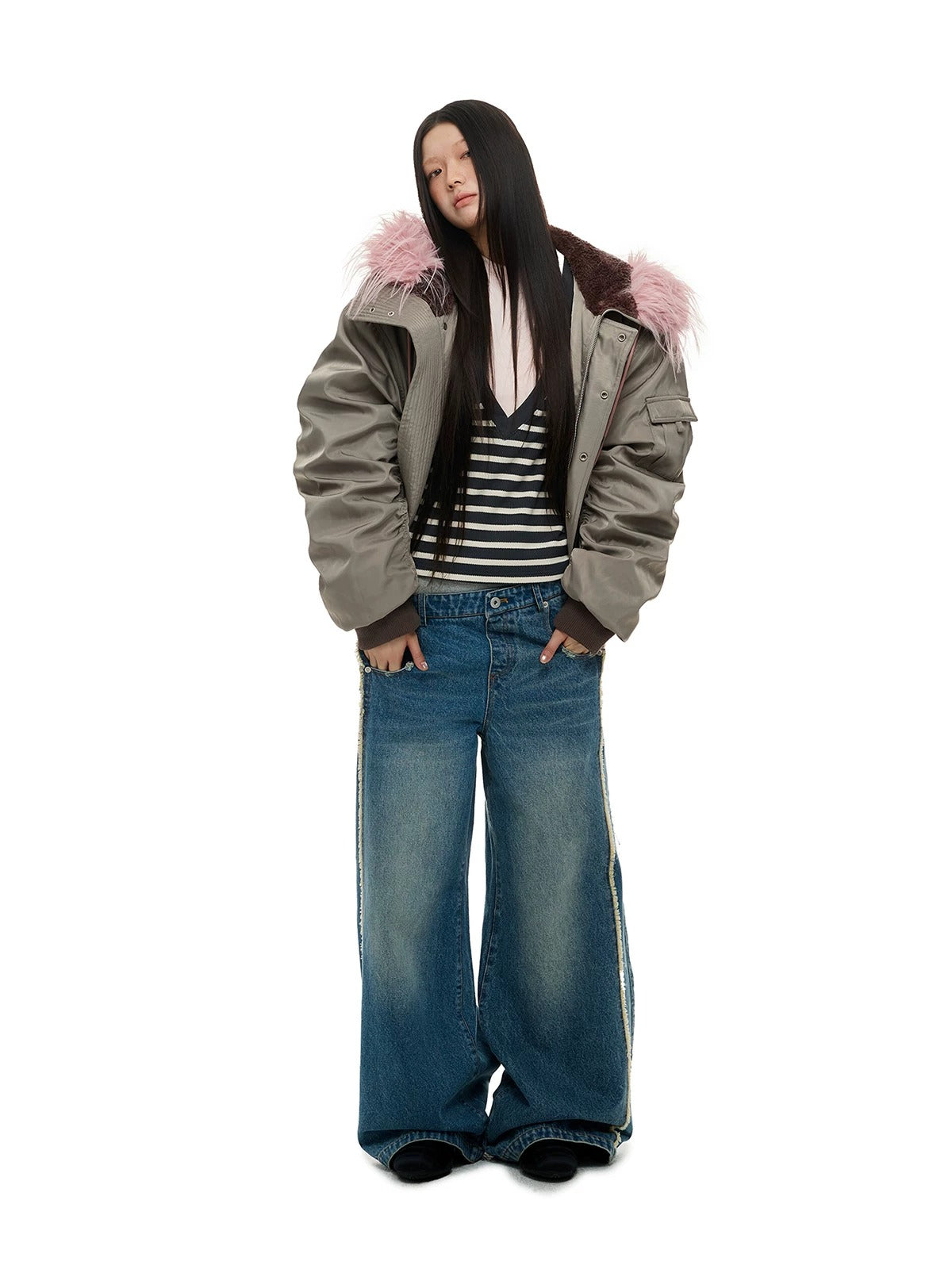 Vintage Hooded Fur Trim Down Jacket