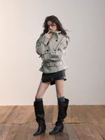 Contrast Double-Breasted Wool-Blend Coat