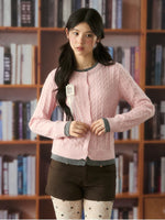 Soft Cable Knit Contrast Cardigan Sweater