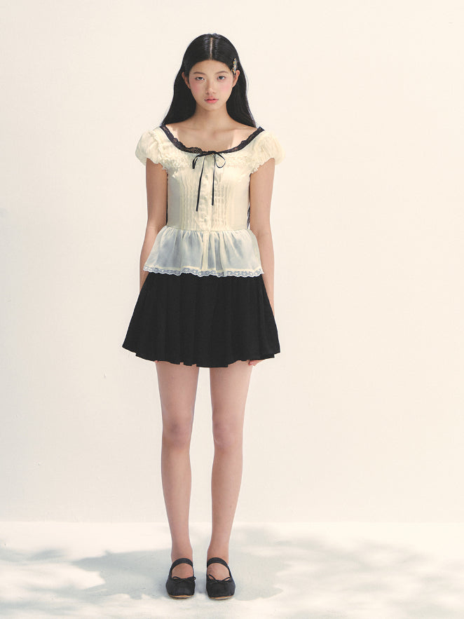 Tuck Pleat Color Blocked Tea- Length Dress