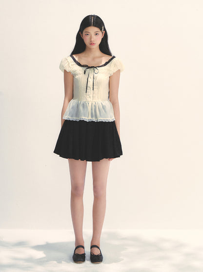 Tuck Pleat Color Blocked Tea- Length Dress