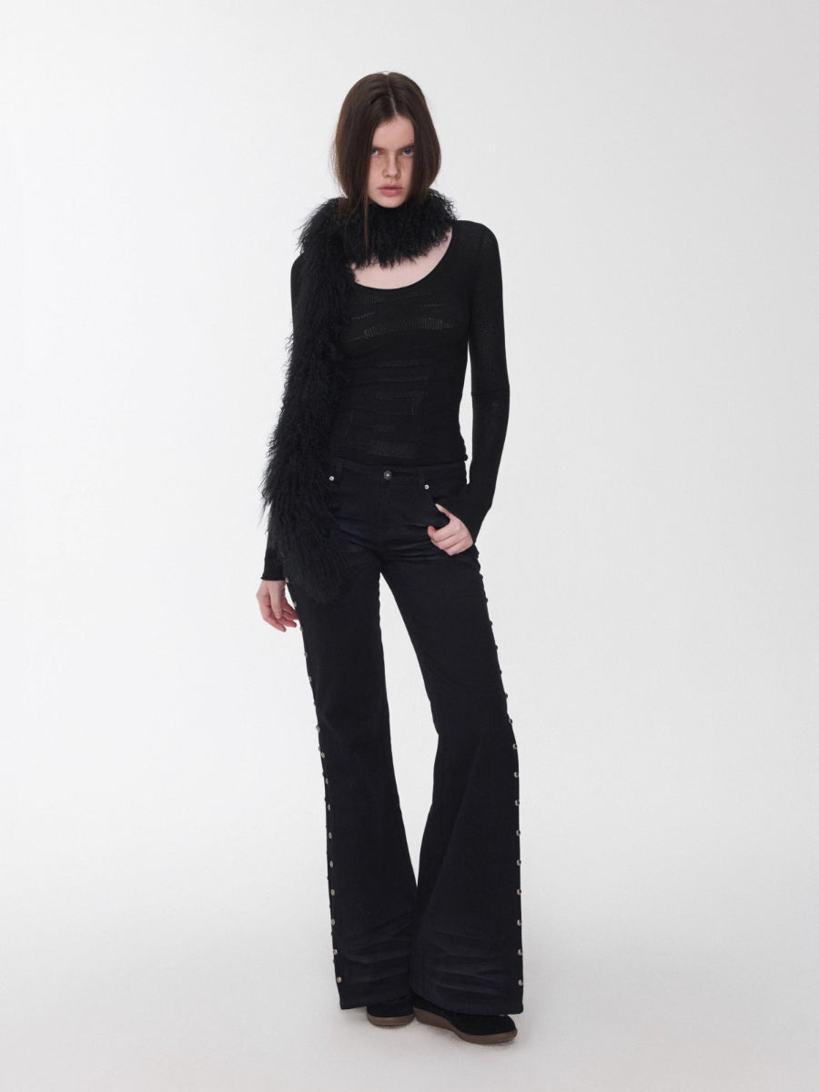Crewneck Textured Open-Knit Wool Sweater