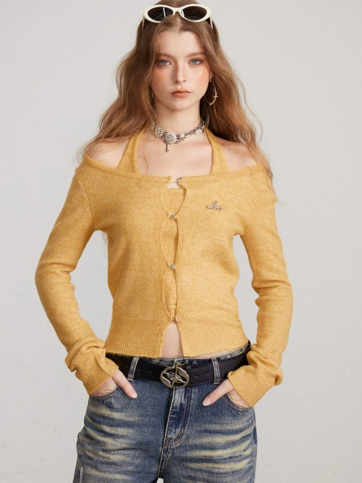 Layered Halter Neck Knit Sweater
