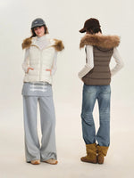Detachable Fur Collar Waist-Fitted Down Vest