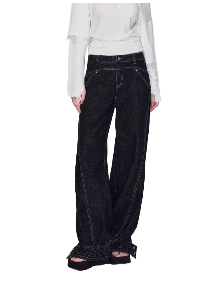 Embroidered Pocket Straight Jeans