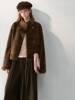 Stand Collar Cropped Fur Jacket