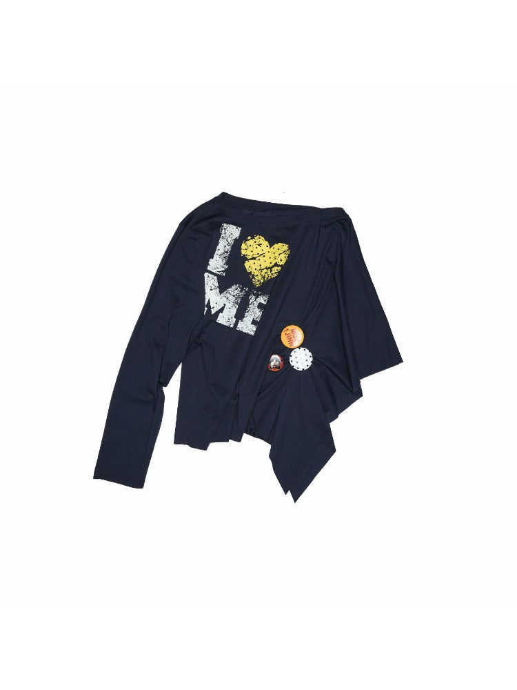 Gray &amp; Navy Blue Badge Print Sweatshirt