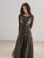 Floral Embroidery Cutout Top