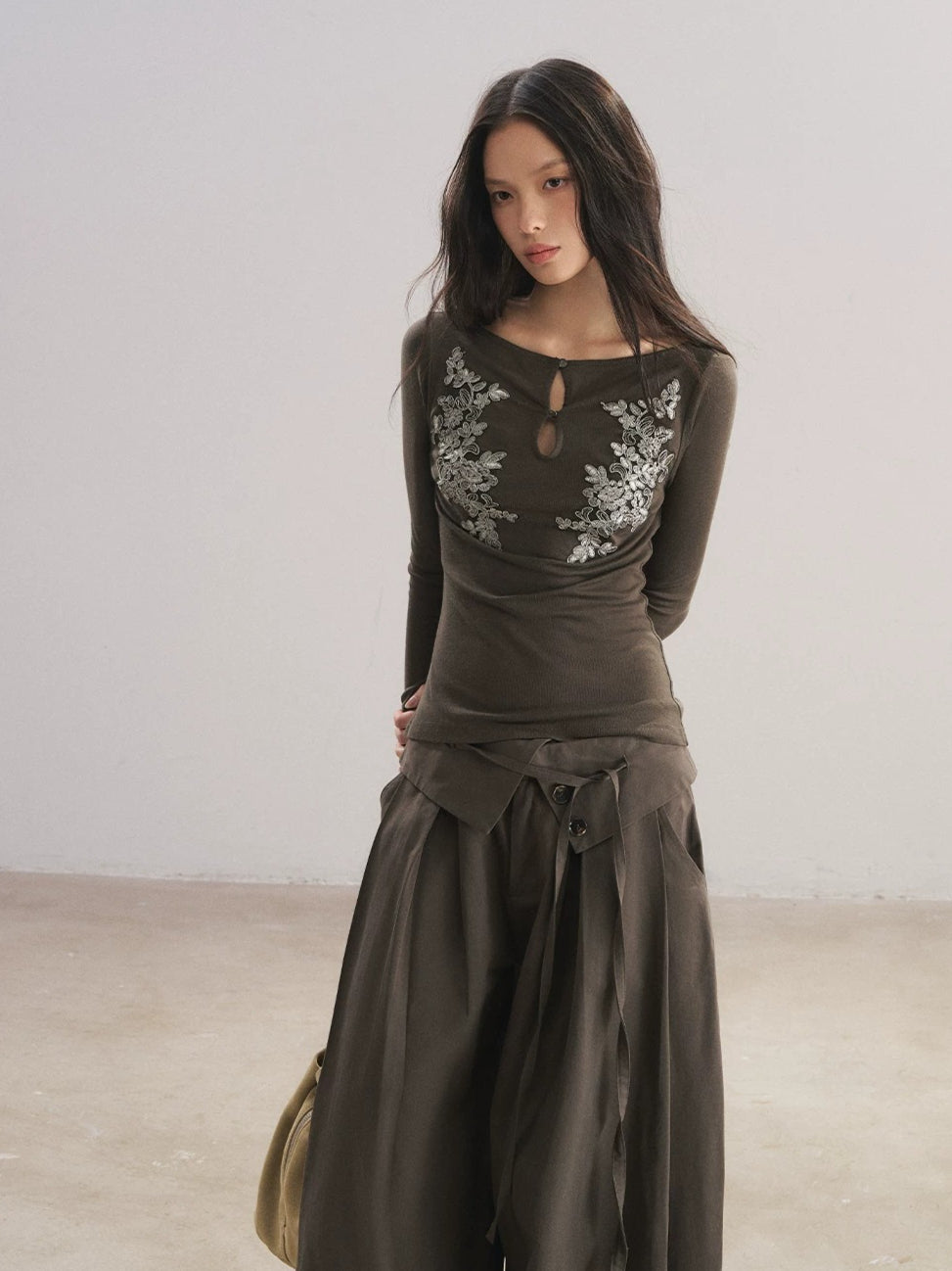 Floral Embroidery Cutout Top