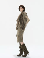 Asymmetric Lapel Curly Fleece Knit Vest