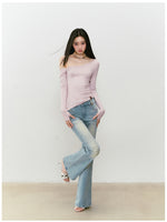 Shimmer Asymmetric Shoulder Irregular T-shirt