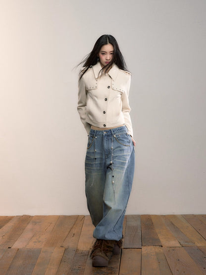 Off-White Studded Decorative Cropped Jacket