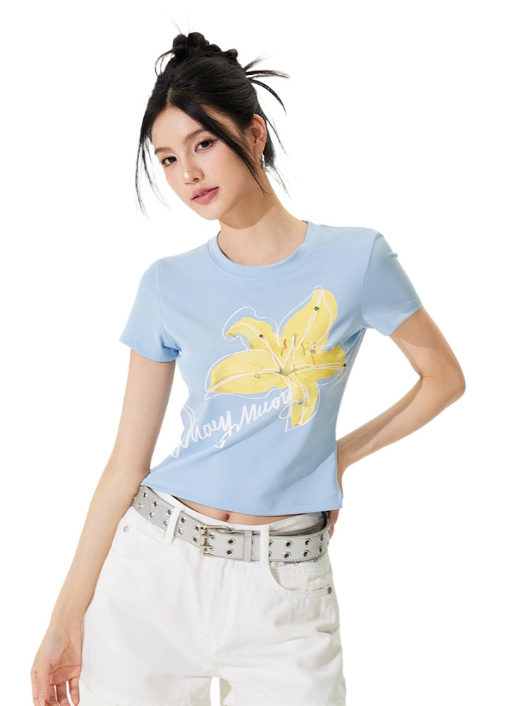 Color Diamond Floral Regular Shoulder T-shirt