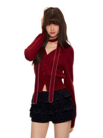 Vintage Red V-neck Knit Cardigan