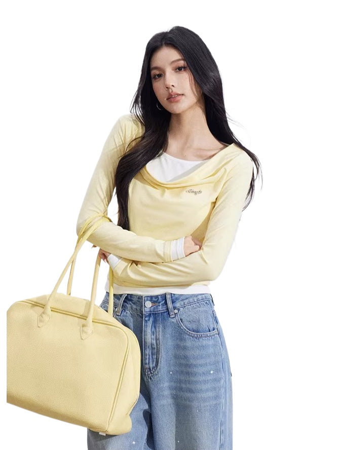Yellow &amp; Gray Layered Ruched Top
