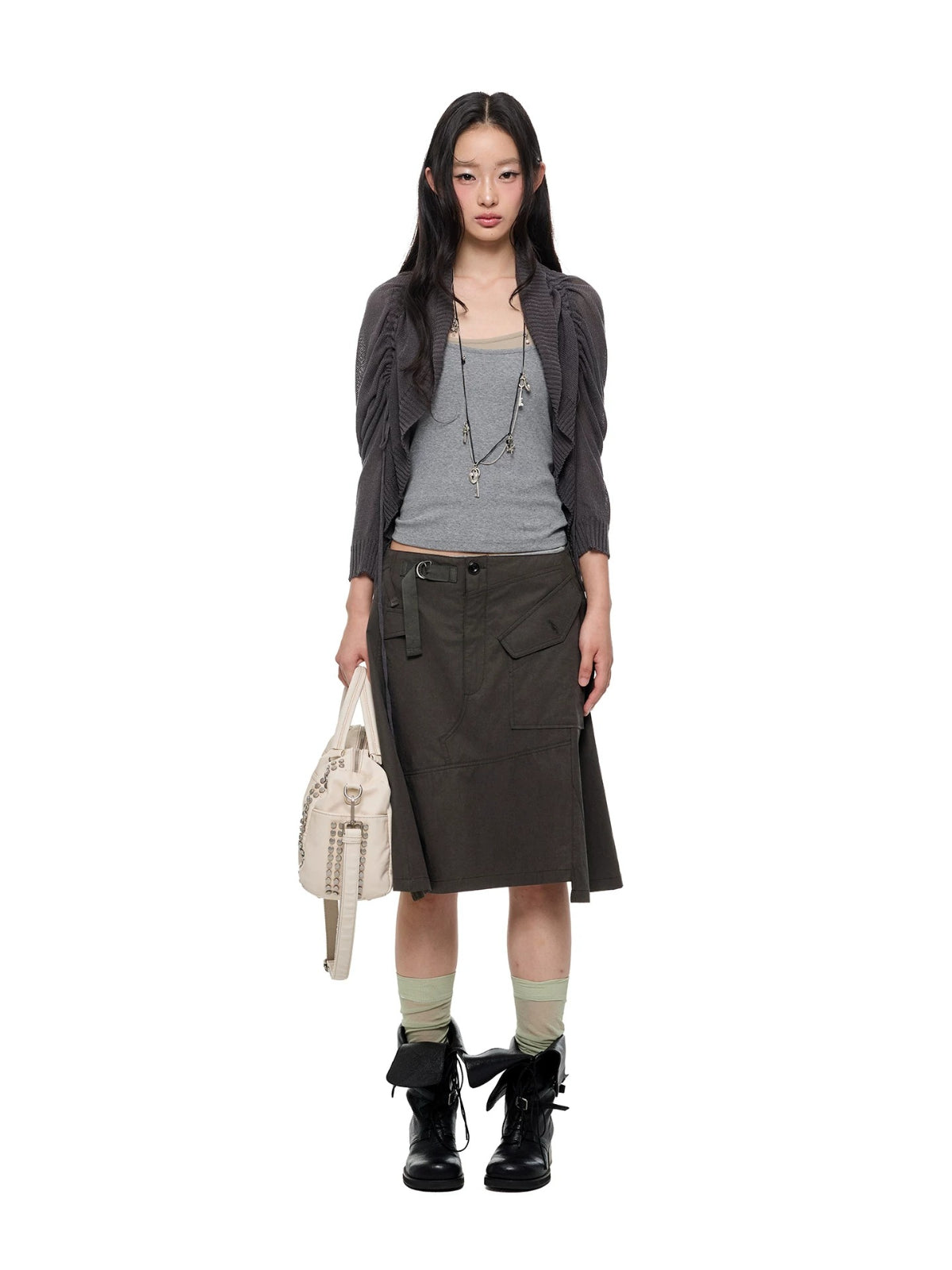 Asymmetric A-Line Midi Skirt