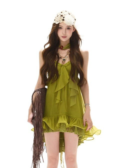 Ruffle Halter Chiffon Mini Dress