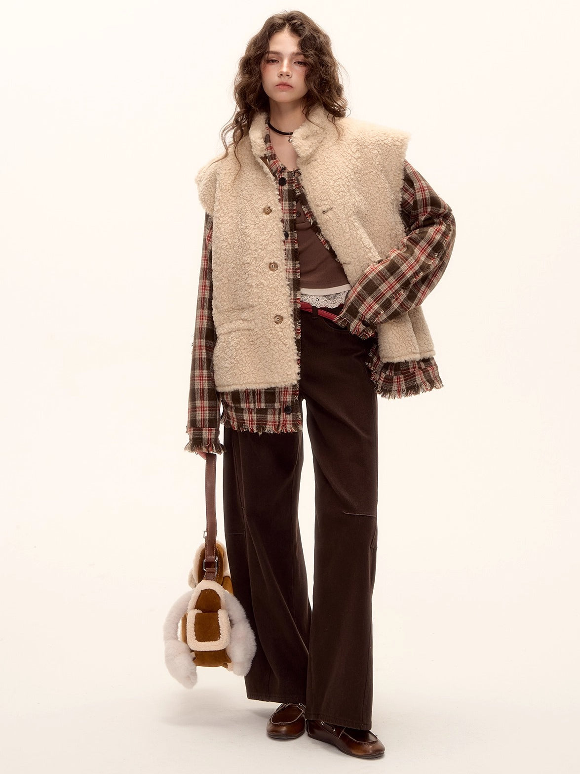 Reversible Suede Drawstring Shearling Vest