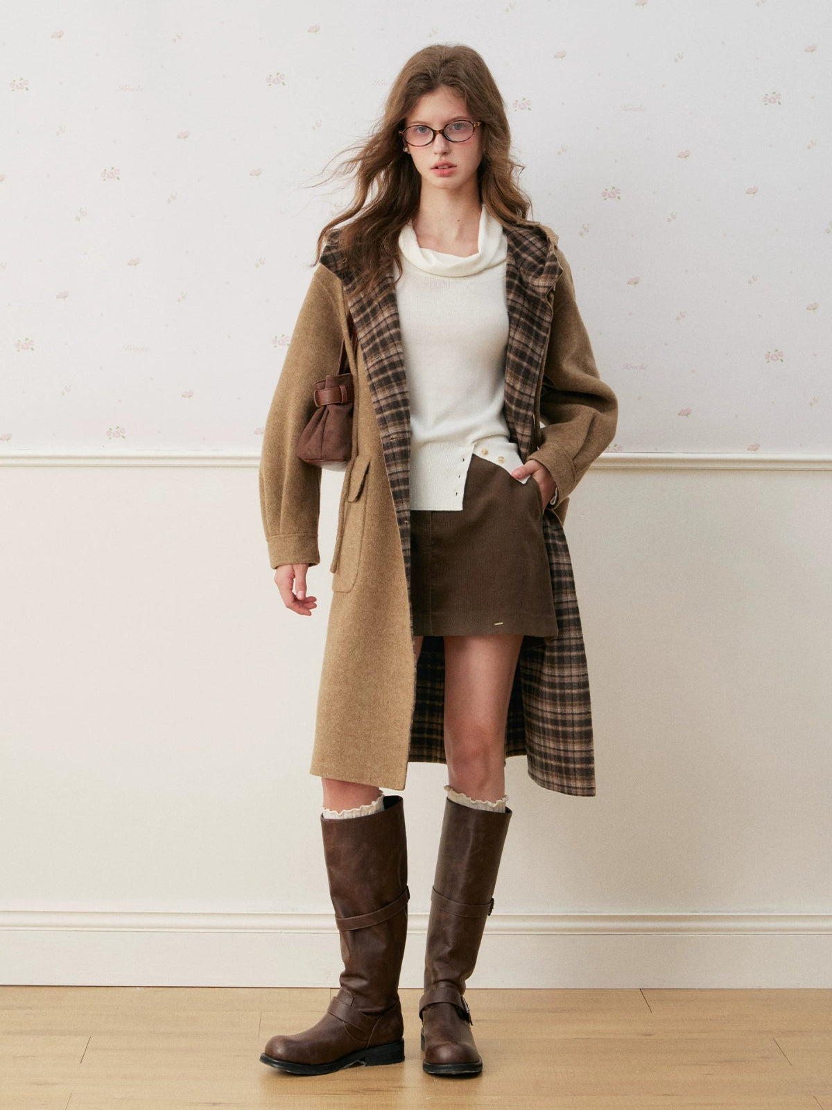 Vintage Gingham Wool Double Coat
