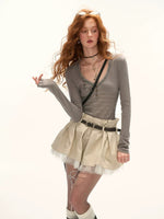 Openwork Patchwork Long Sleeve Top