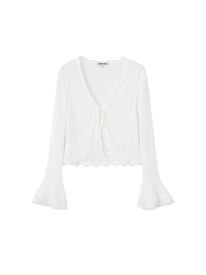 White Lace V-Neck Layered Cardigan