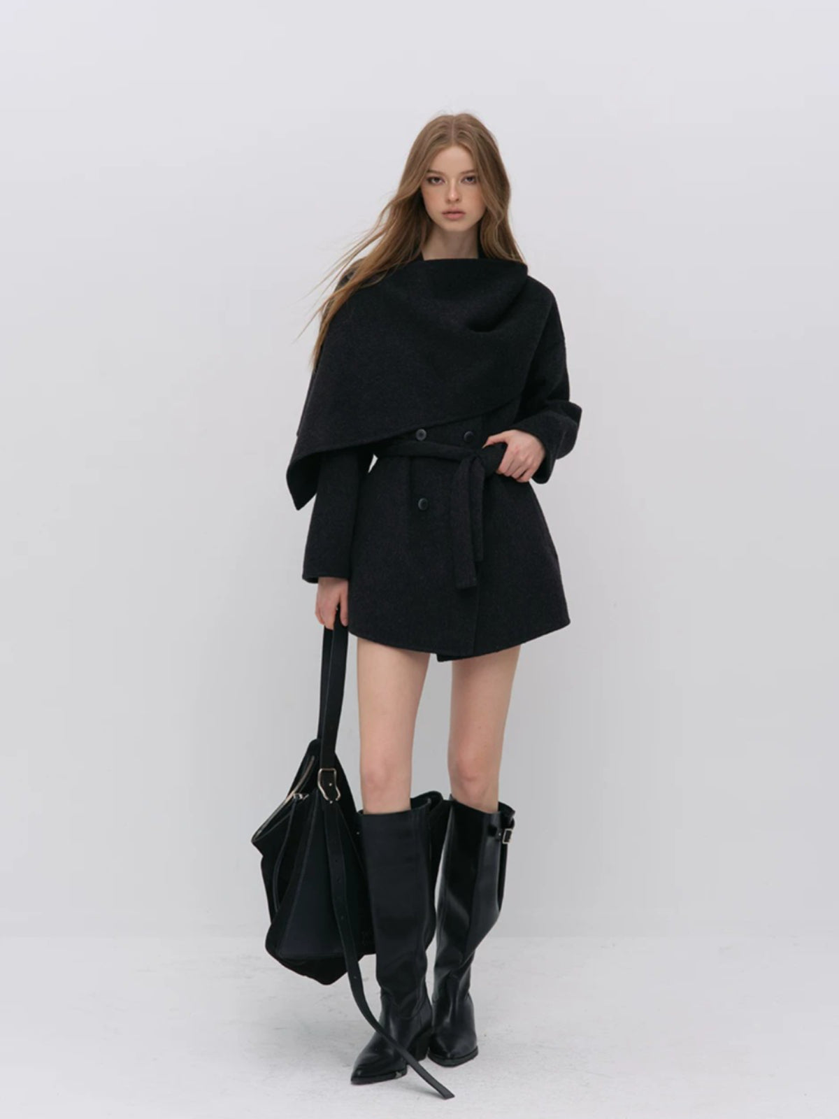 Modern Cape Scarf Wool Coat