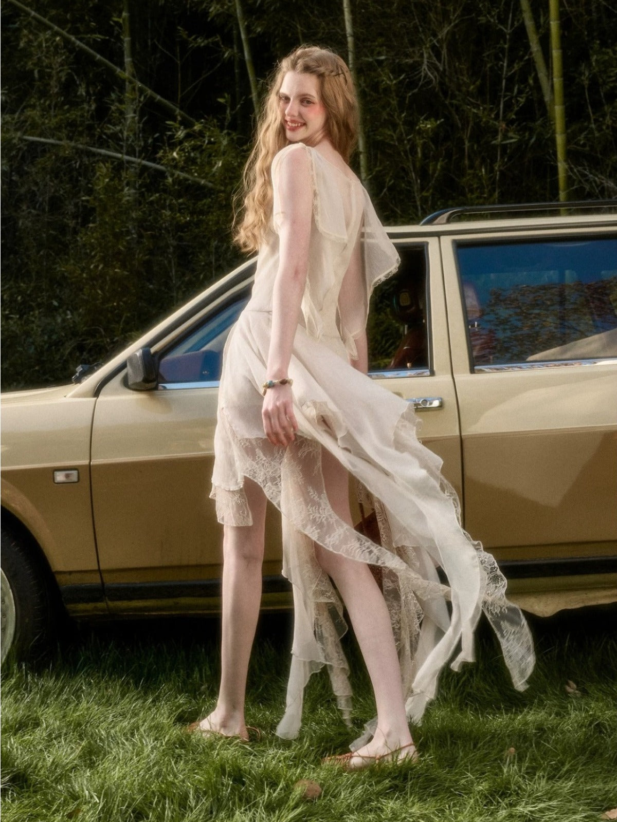 Asymmetric Chiffon Lace Dress