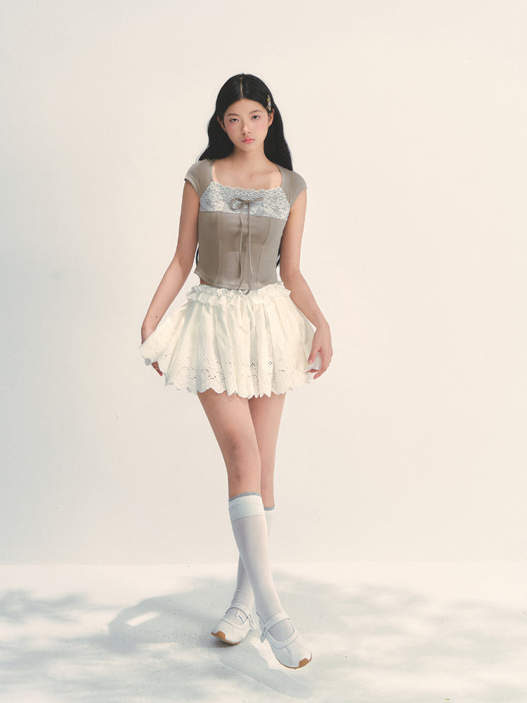 Lace Trim Short Sleeve T-shirt