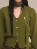 Vintage Green V-Neck Knit Cardigan