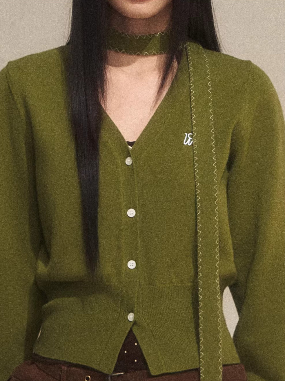 Vintage Green V-Neck Knit Cardigan